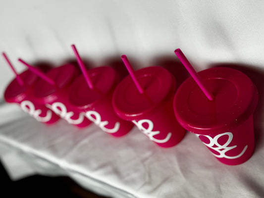 Bus Envy BE logo no-spill cup. Glitter pink