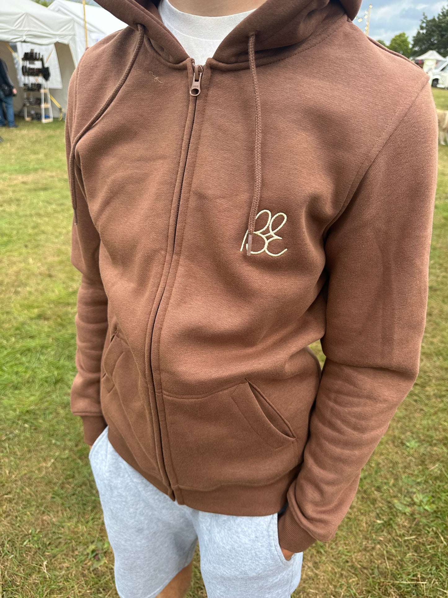 OG Bus Envy embroidered zip hoodie. Brown & cream