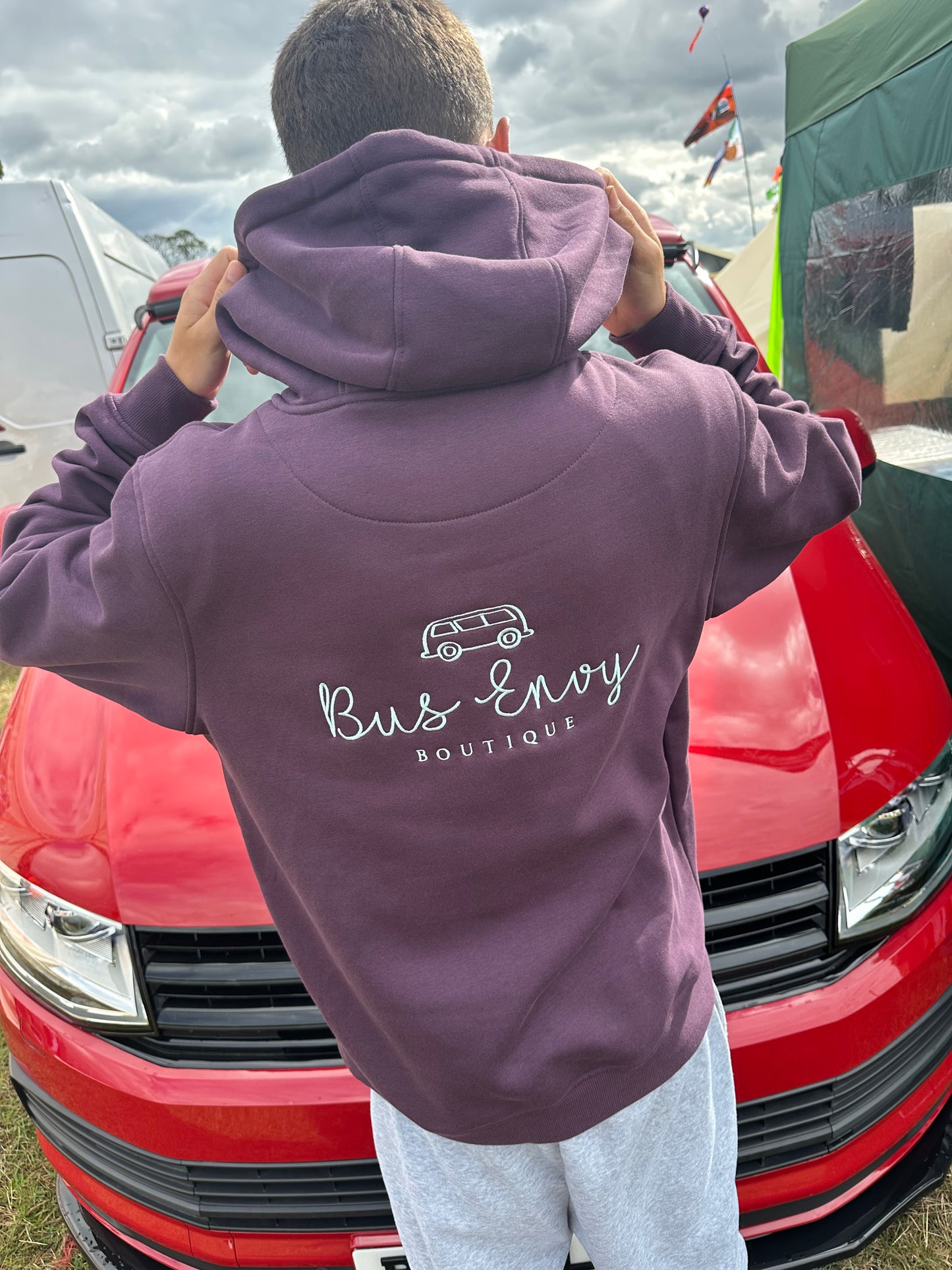 OG Bus Envy embroidered hoodie. Plum & blue