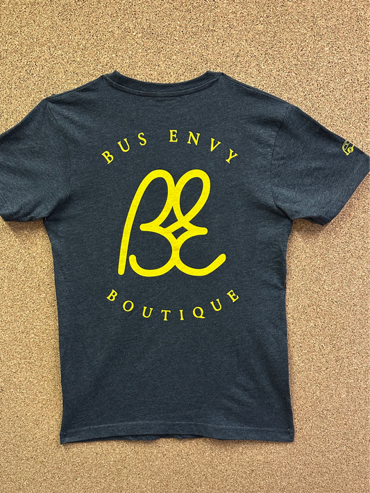 Premium BE T-shirt. Charcoal grey & yellow