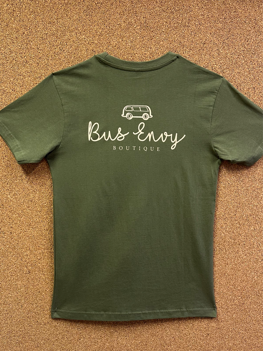 Premium Bus Envy T-Shirt. Khaki & cream