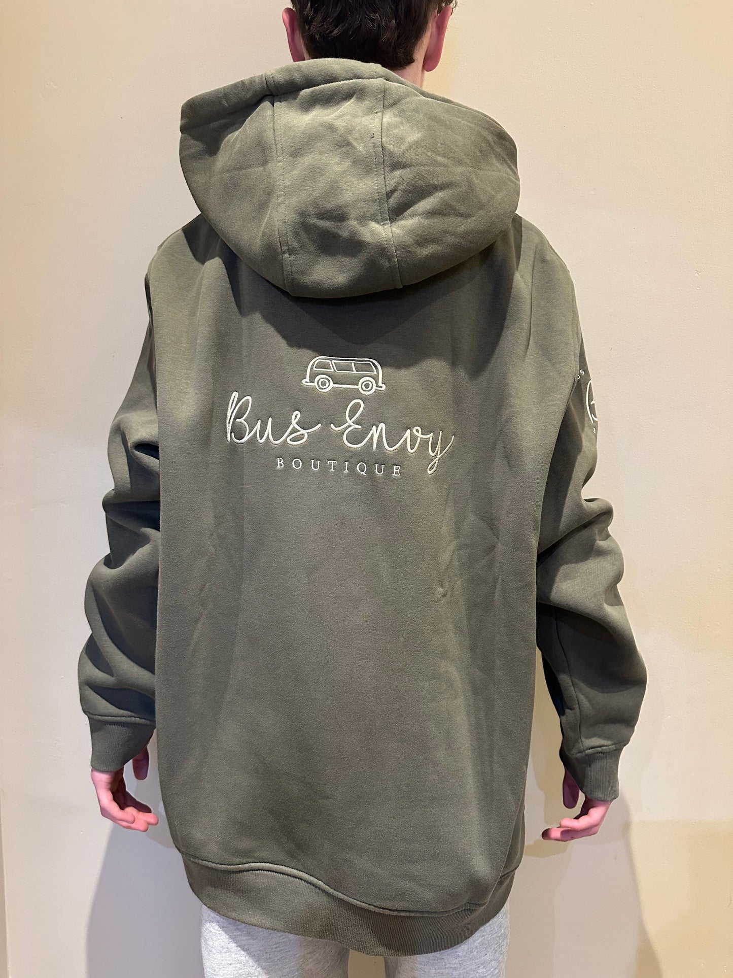 *LAST ONE* OG Bus Envy embroidered hoodie. Khaki & cream