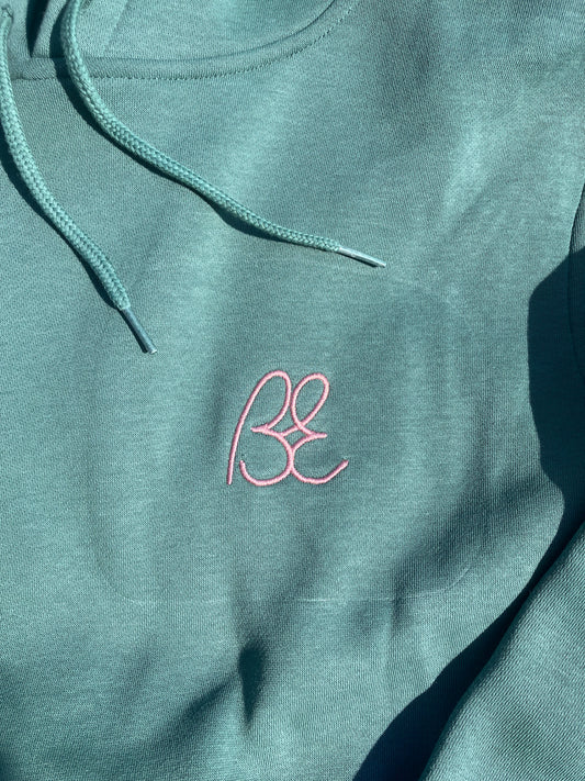 OG Bus Envy embroidered hoodie. Tree green & dusky pink