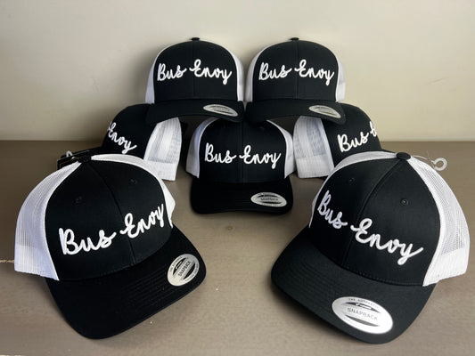 Snap Back Trucker Cap. Black & White. White 3D logo