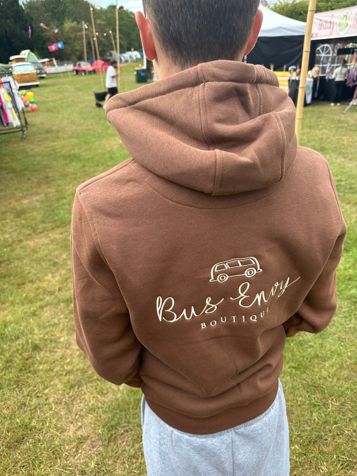 OG Bus Envy embroidered zip hoodie. Brown & cream