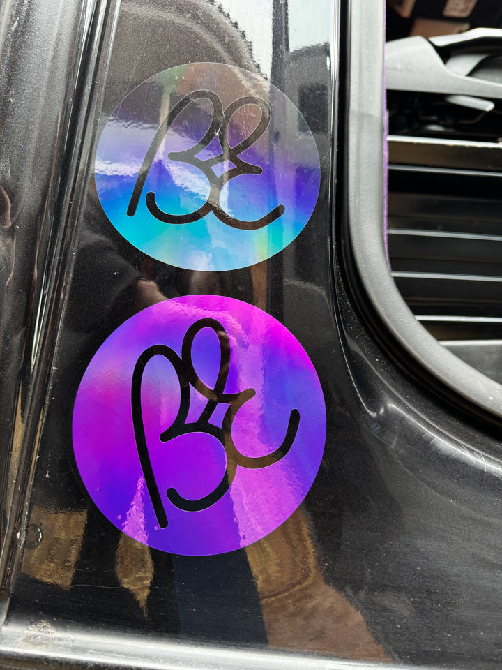 120mm round BE logo sticker