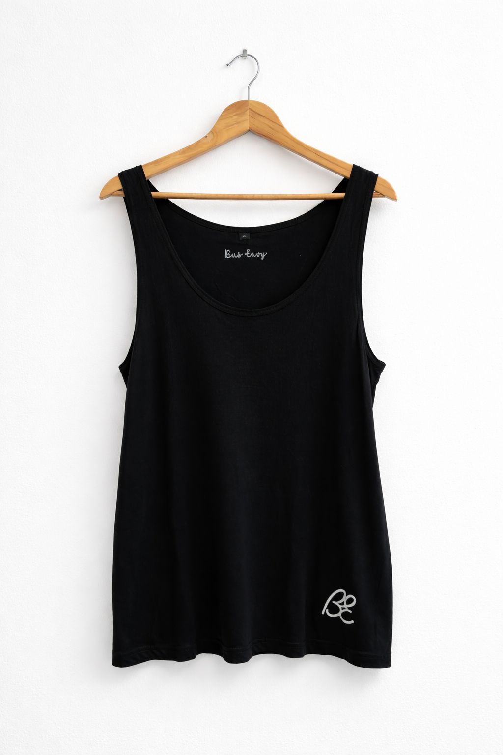 Ladies vest. Black with white print