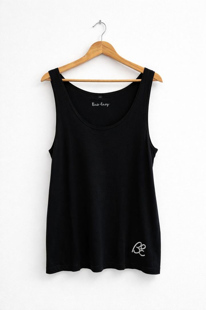 Ladies vest. Black with white print