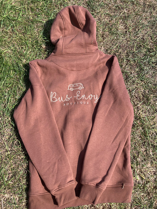 OG Bus Envy embroidered zip hoodie. Brown & cream