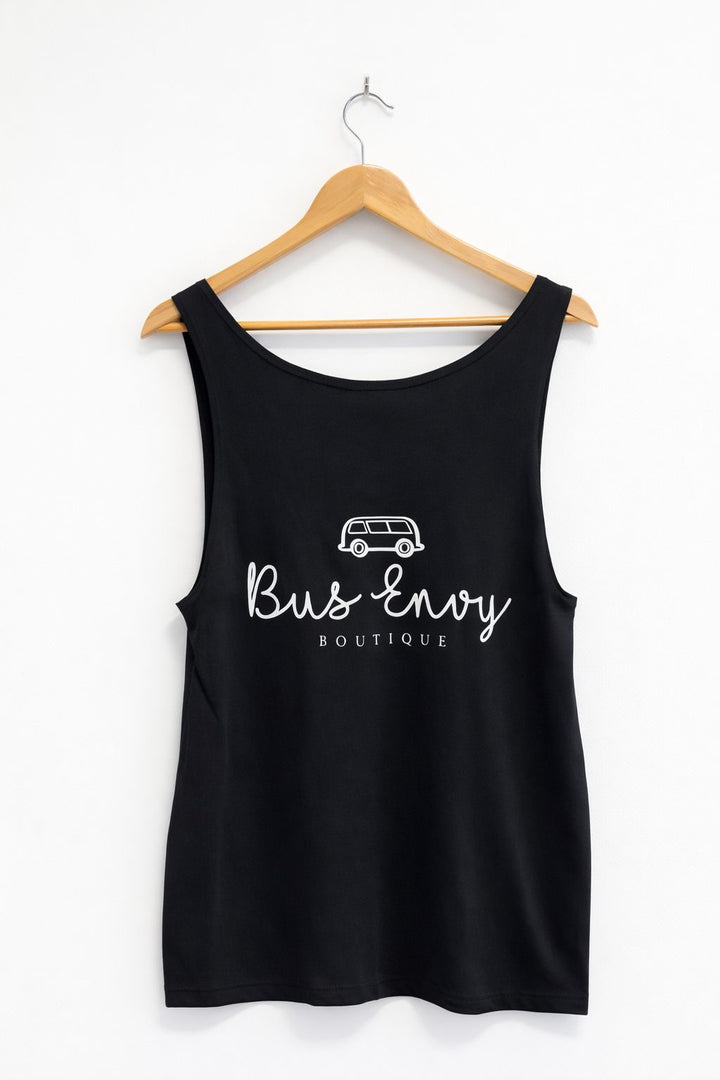 Ladies vest. Black with white print