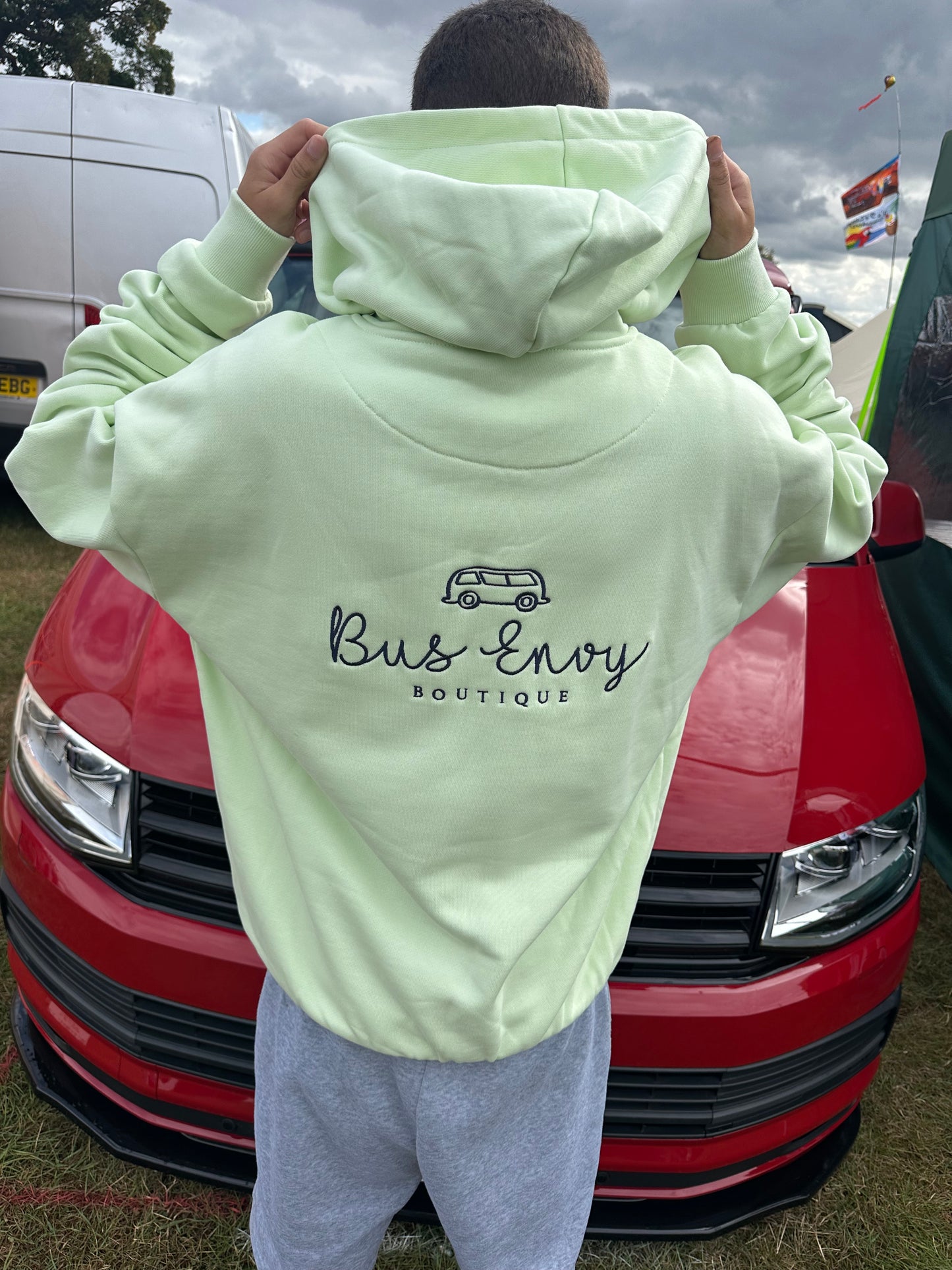 OG Bus Envy embroidered hoodie. Pale mint & navy