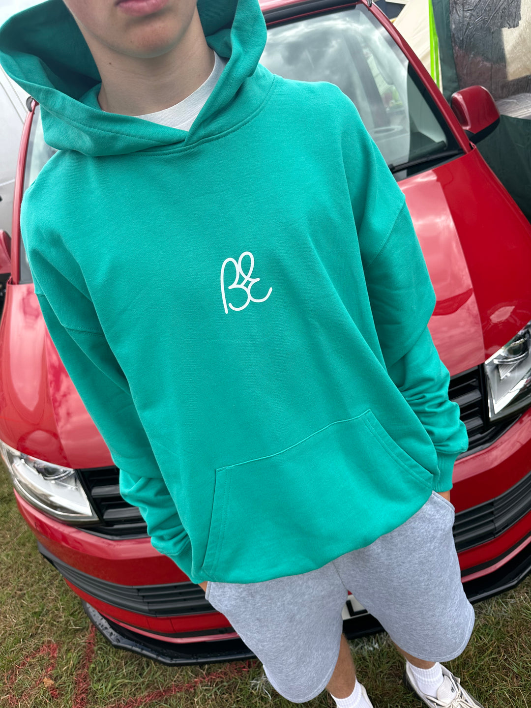 BE everyday heavyweight hood. Green & grey