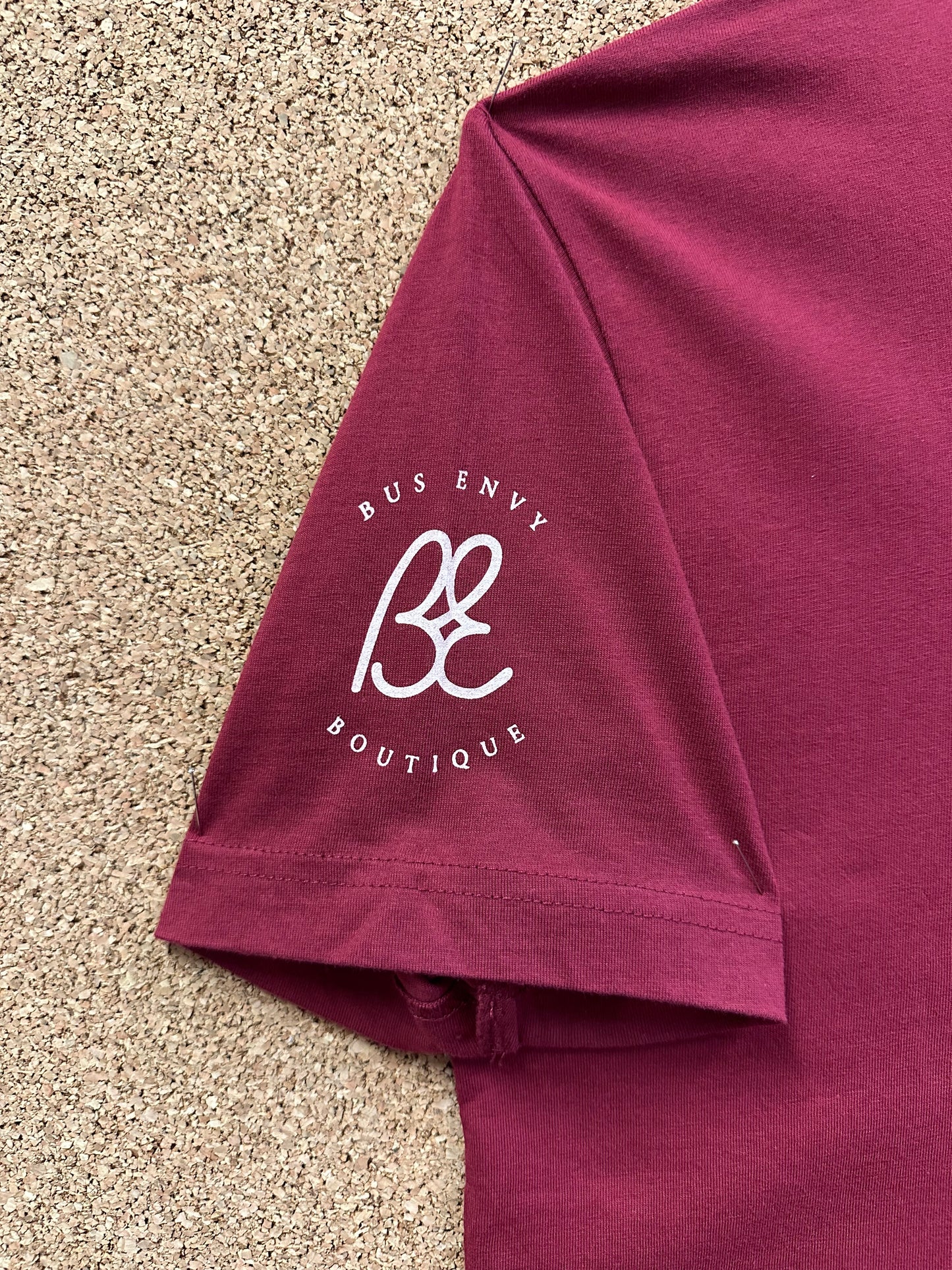 Premium Bus Envy T-Shirt. Burgundy & cream