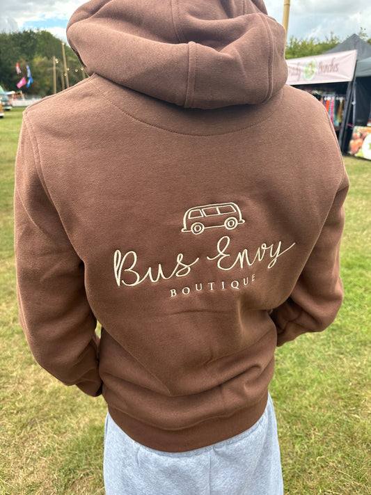 OG Bus Envy embroidered zip hoodie. Brown & cream