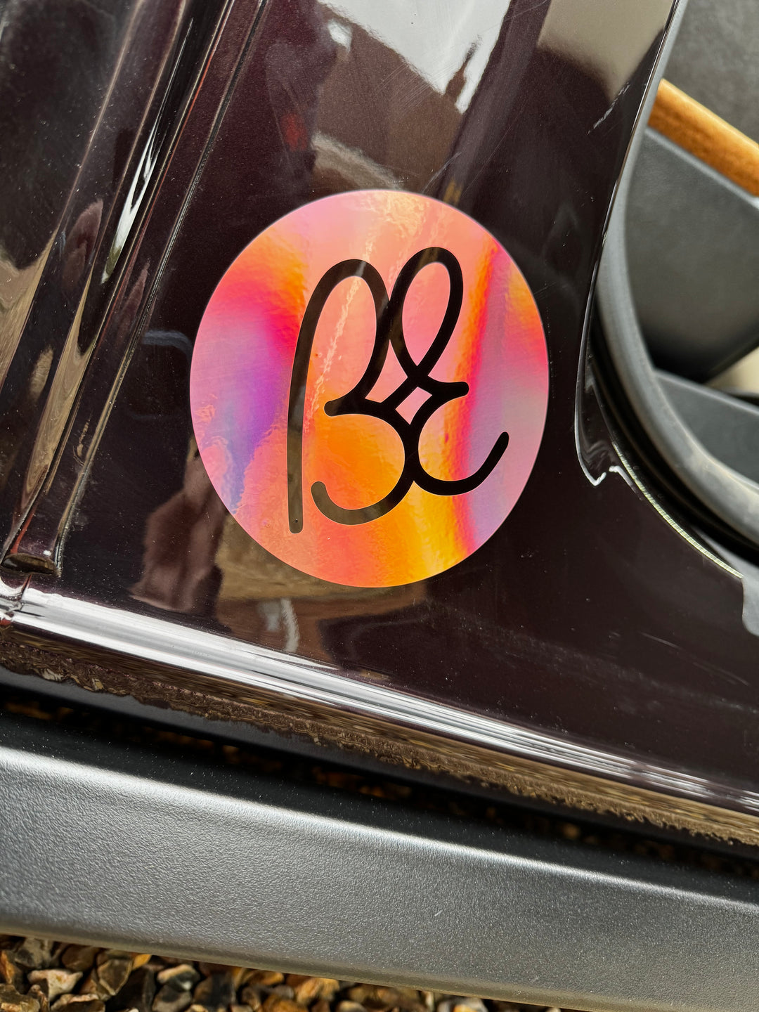 120mm round BE logo sticker