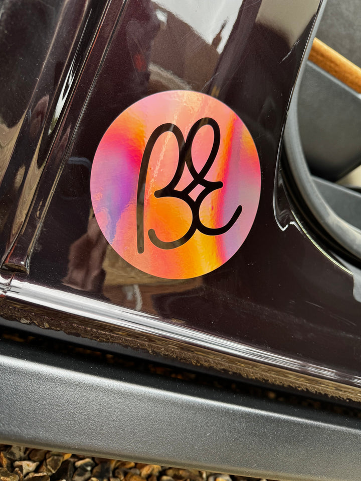 120mm round BE logo sticker