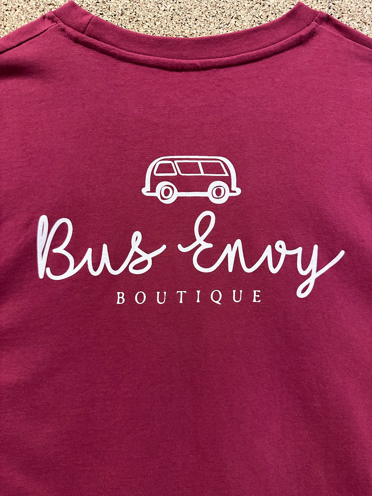 Premium Bus Envy T-Shirt. Burgundy & cream