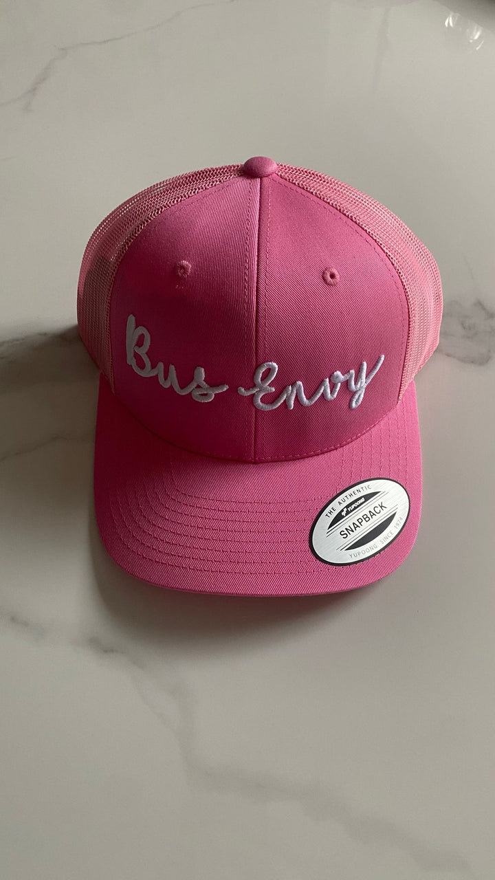 Snap Back Trucker Cap. Pink. White 3D logo