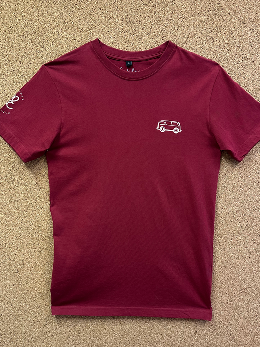 Premium Bus Envy T-Shirt. Burgundy & cream