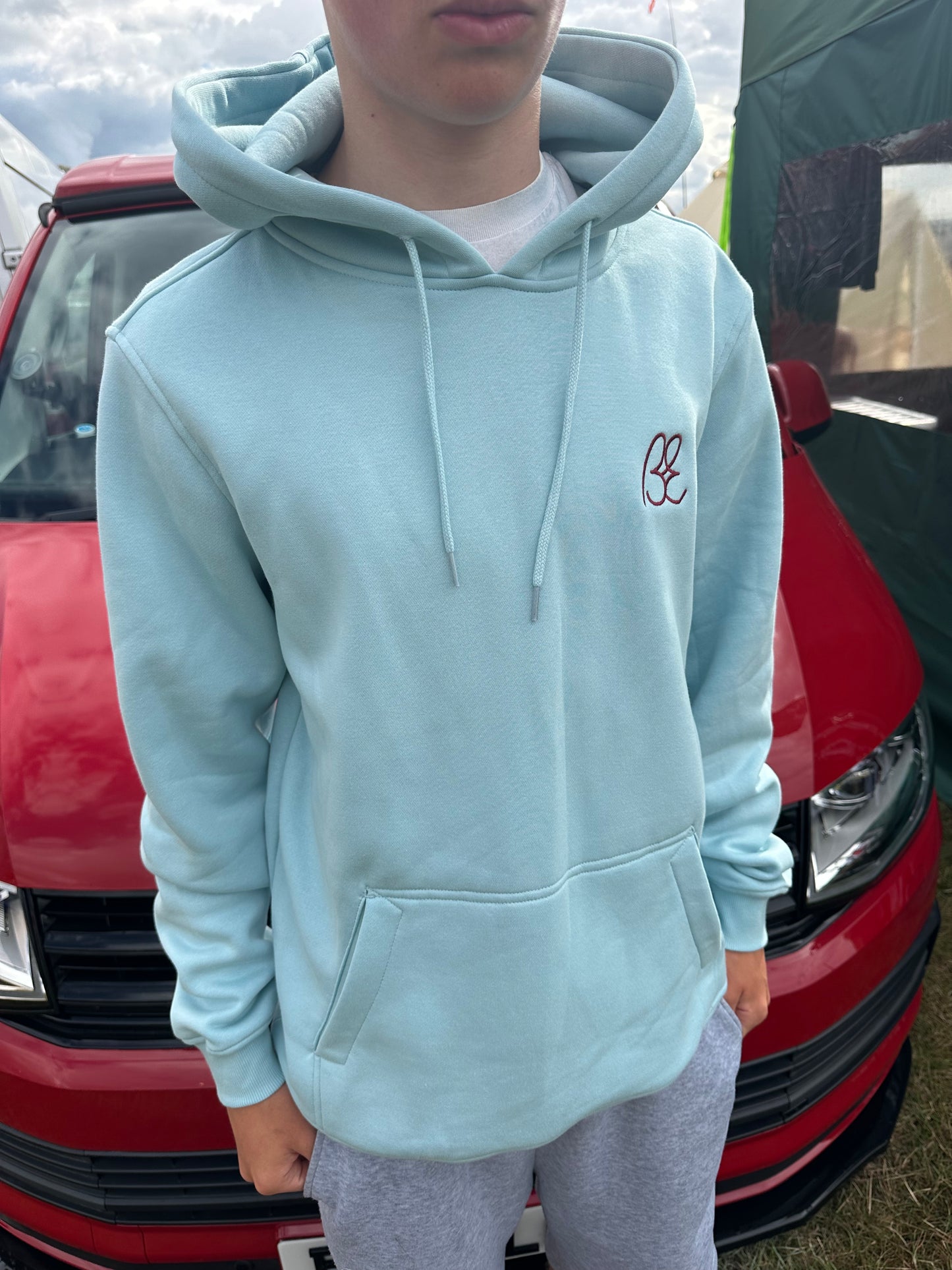 OG Bus Envy embroidered hoodie. Duck egg blue & plum