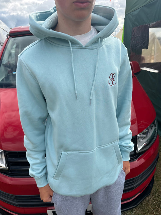 OG Bus Envy embroidered hoodie. Duck egg blue & plum