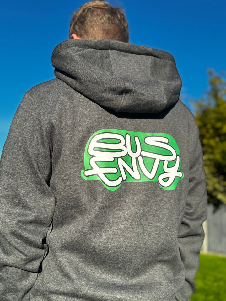 'Bubble Bus' hoodie. Grey & green
