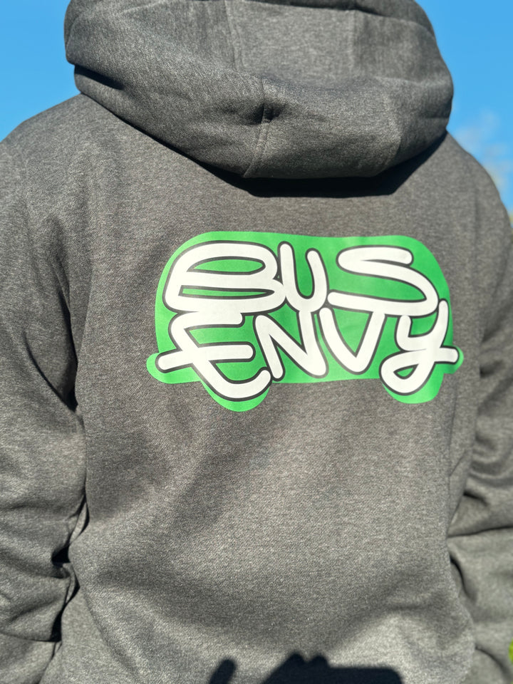 'Bubble Bus' hoodie. Grey & green
