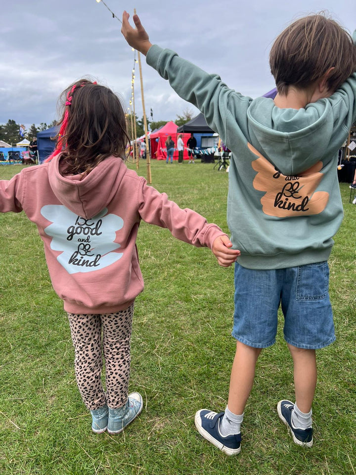 Bus Envy BE good and BE kind charity hoodie. Green & orange