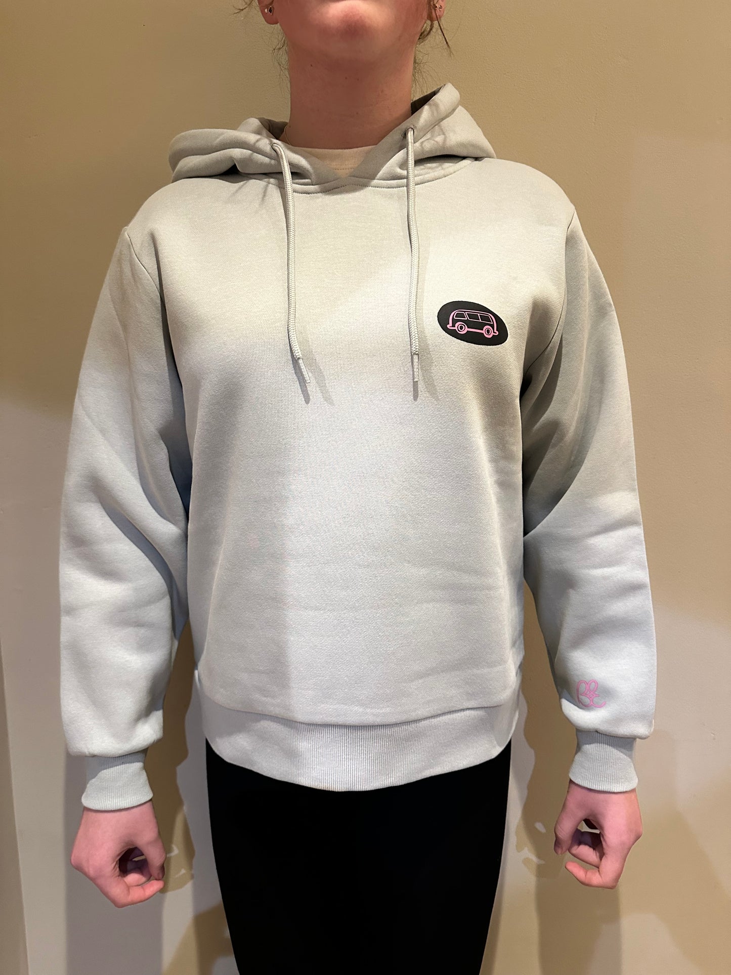 Ladies 'Love Bus' hoodie. Asphalt grey
