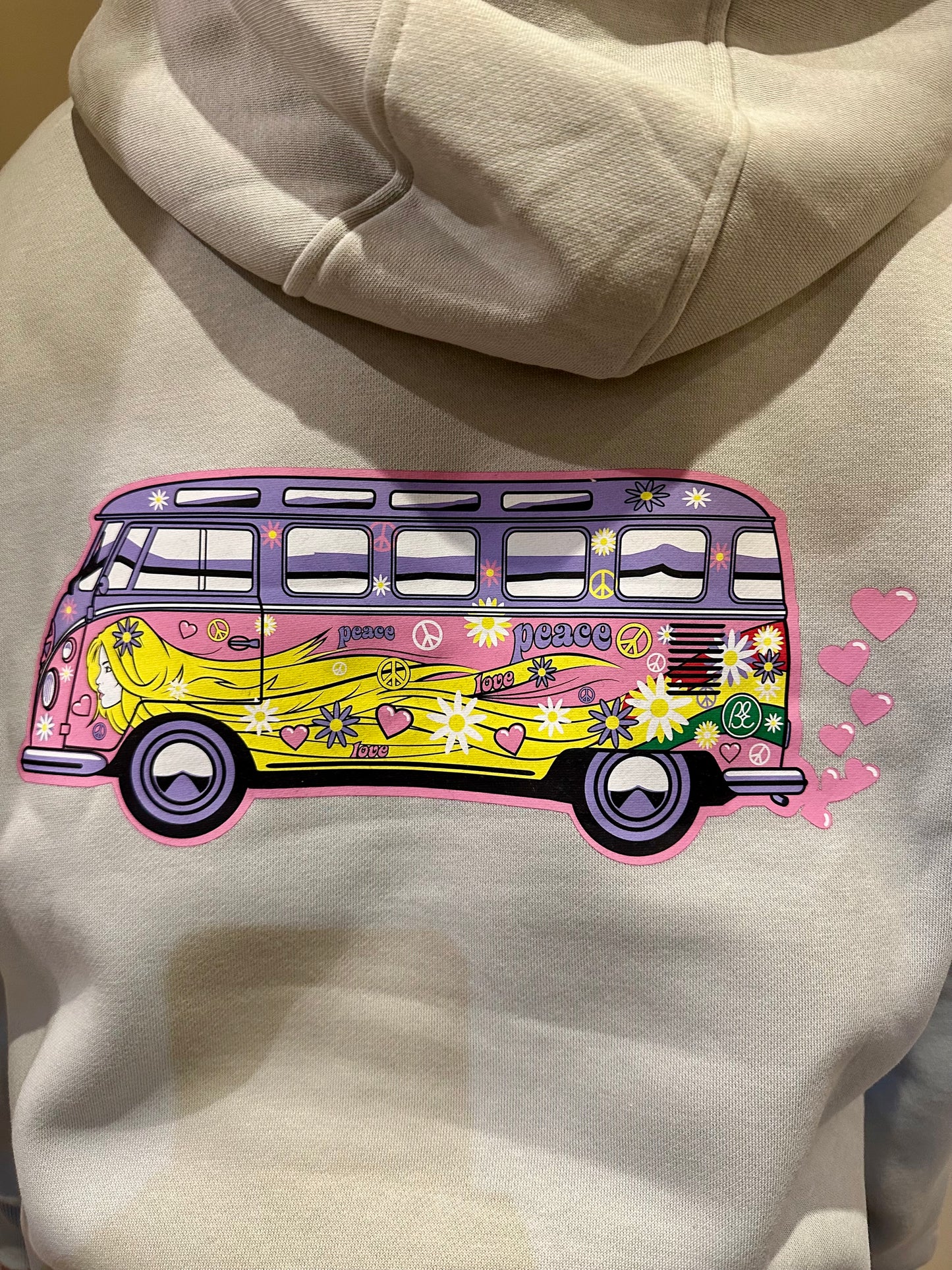 Ladies 'Love Bus' hoodie. Asphalt grey