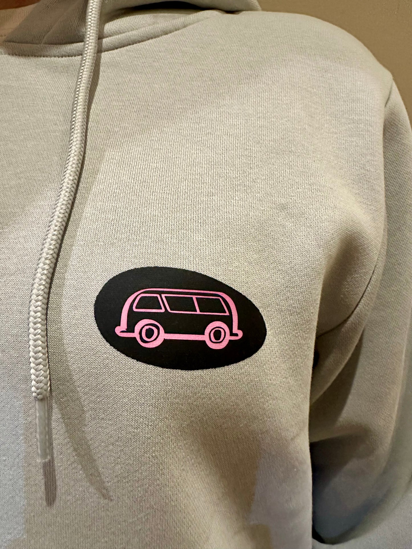 Ladies 'Love Bus' hoodie. Asphalt grey
