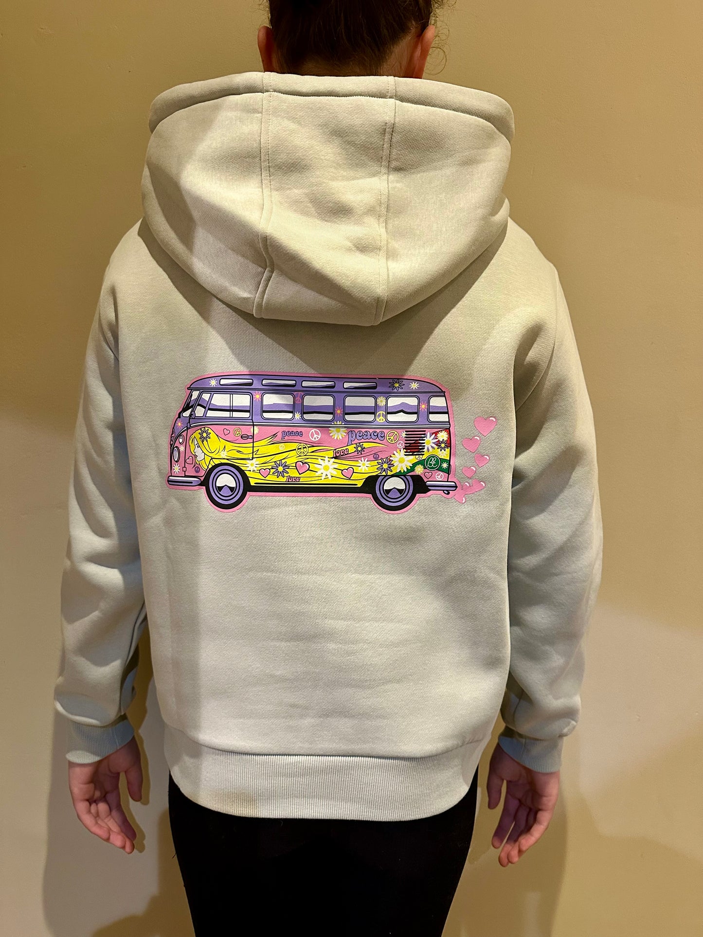 Ladies 'Love Bus' hoodie. Asphalt grey