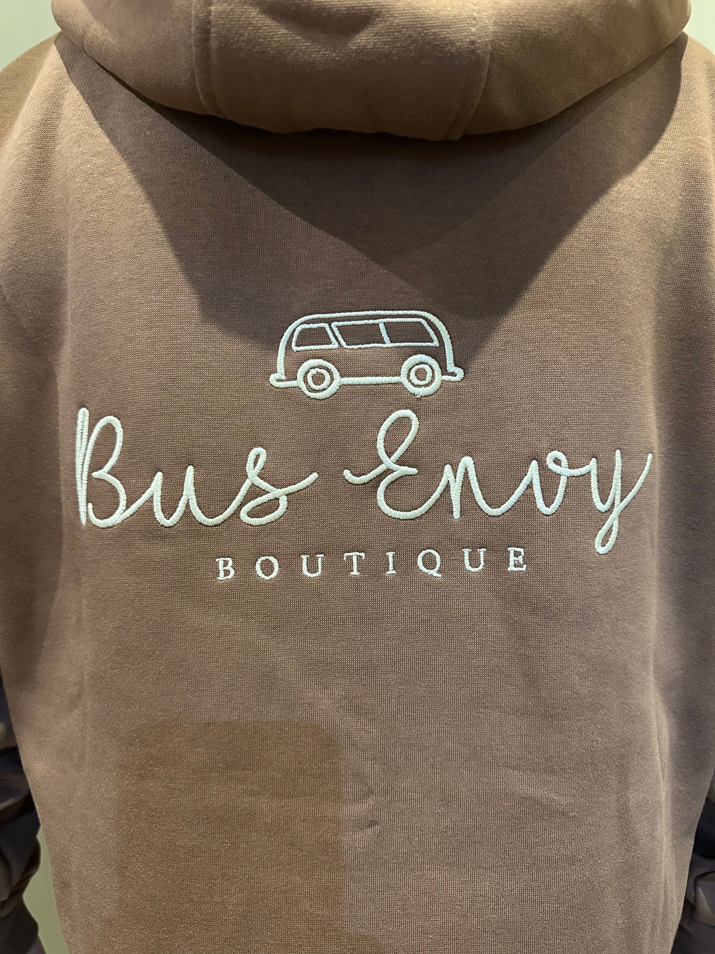 OG Bus Envy embroidered hoodie. Bark brown & cream