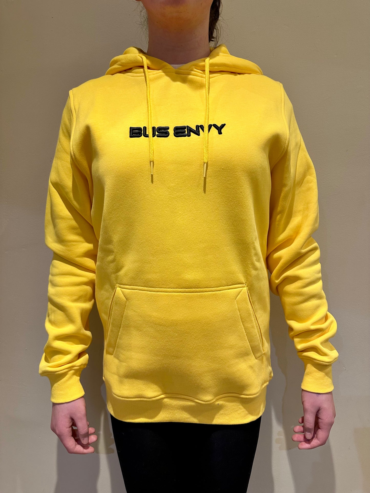 LAST FEW statement Bus Envy logo embroidered hoodie. Yellow & black