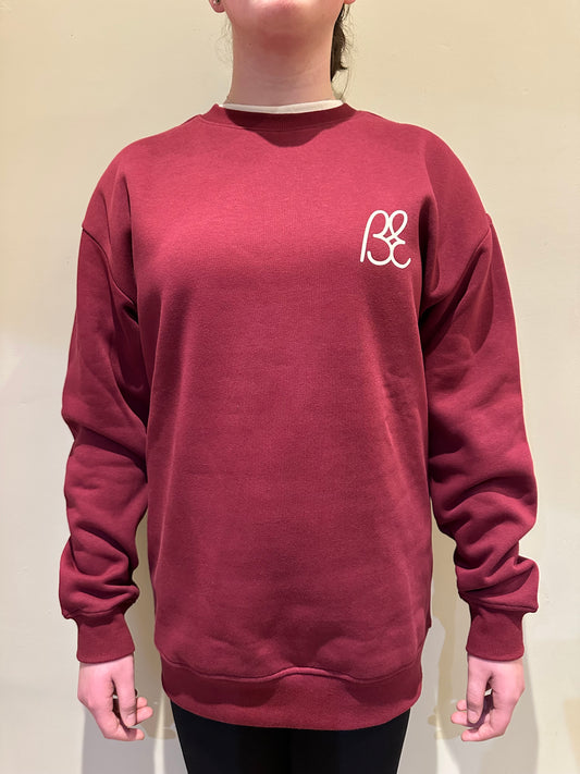 Premium BE crew neck sweatshirt. Burgundy & cream