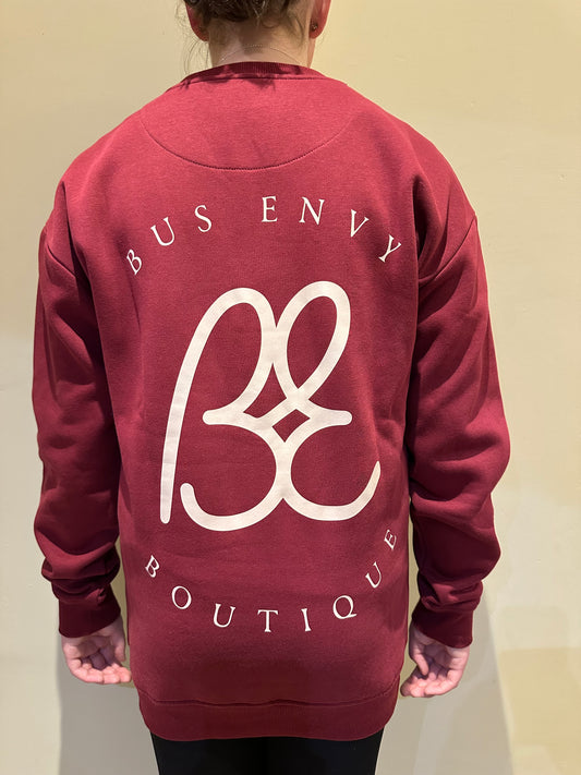 Premium BE crew neck sweatshirt. Burgundy & cream