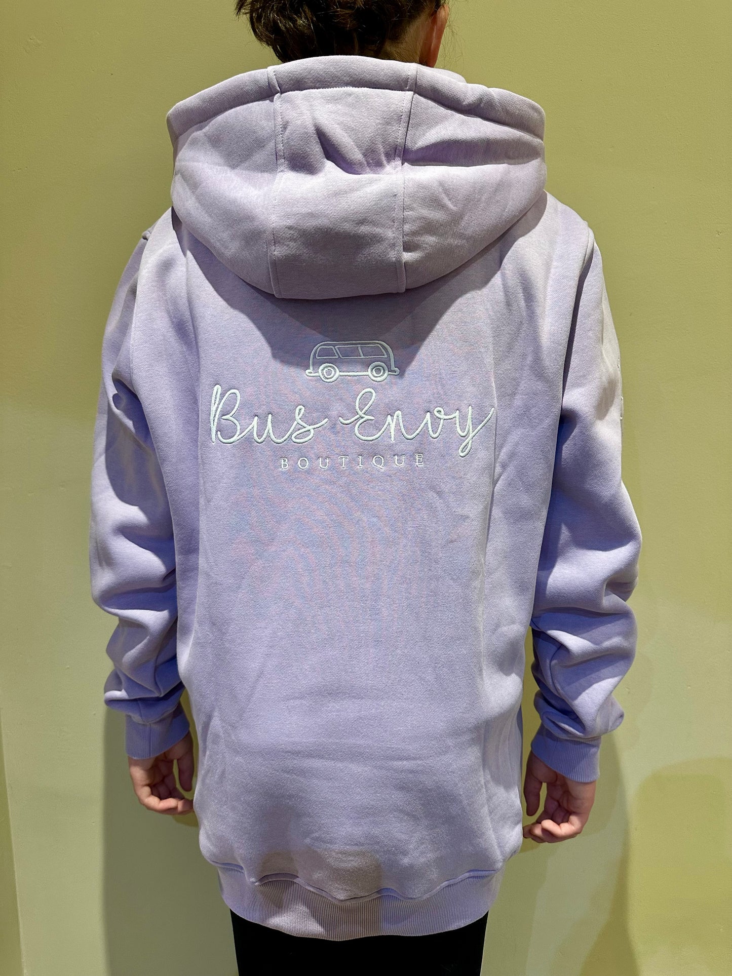 OG Bus Envy embroidered hoodie. Lilac & white