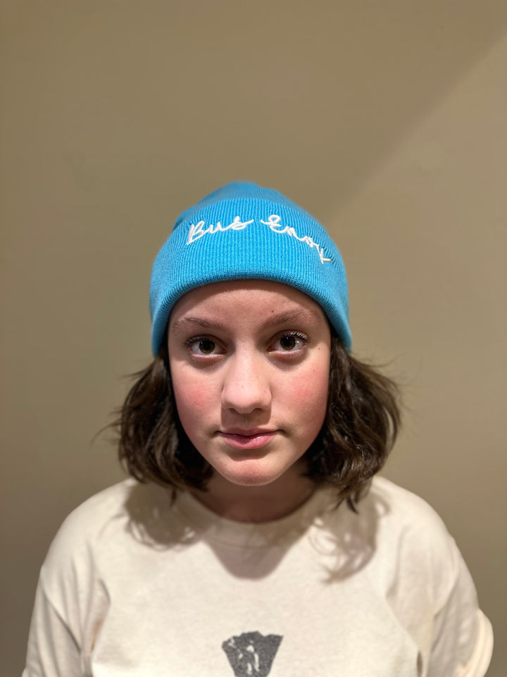 Unisex Bus Envy beanie. Light blue & white