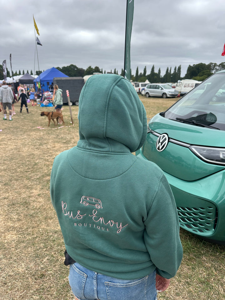 OG Bus Envy embroidered hoodie. Tree green & dusky pink