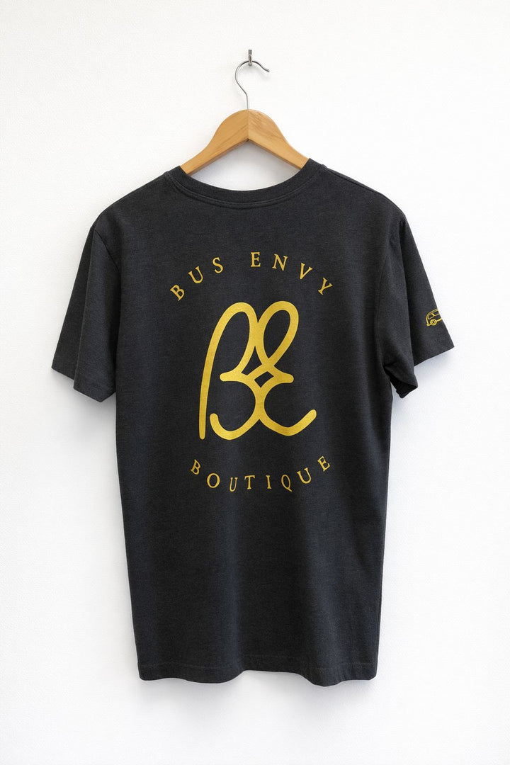 Premium BE T-shirt. Charcoal grey & yellow