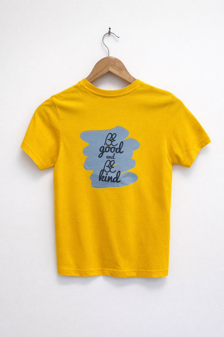 Bus Envy BE good and BE kind charity T-Shirt. Golden yellow & blue