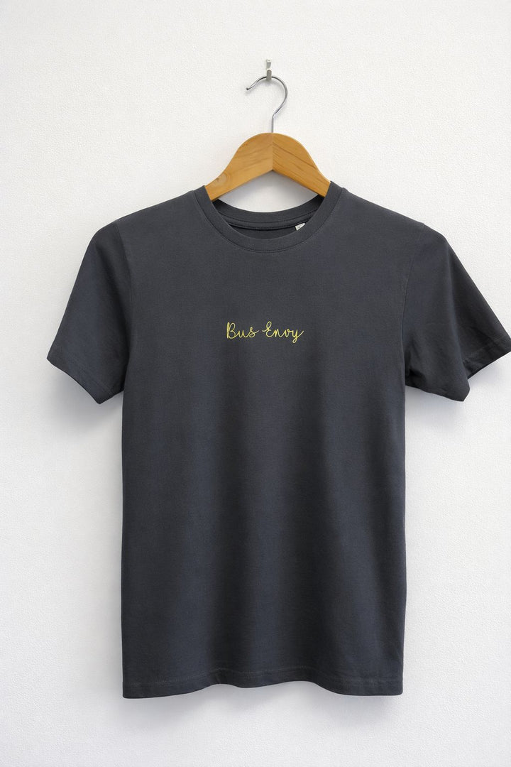 Bus Envy BE good and BE kind charity T-Shirt. Dark grey & yellow