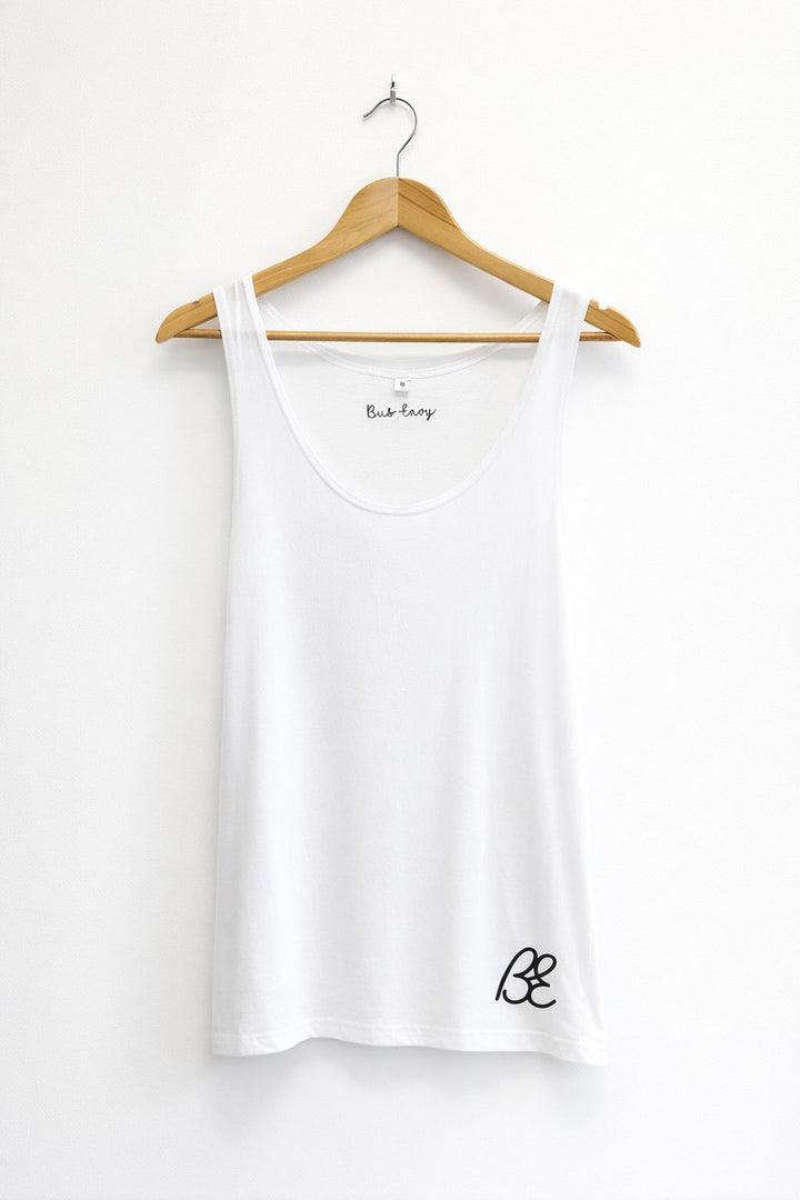 Ladies vest. White with black logos