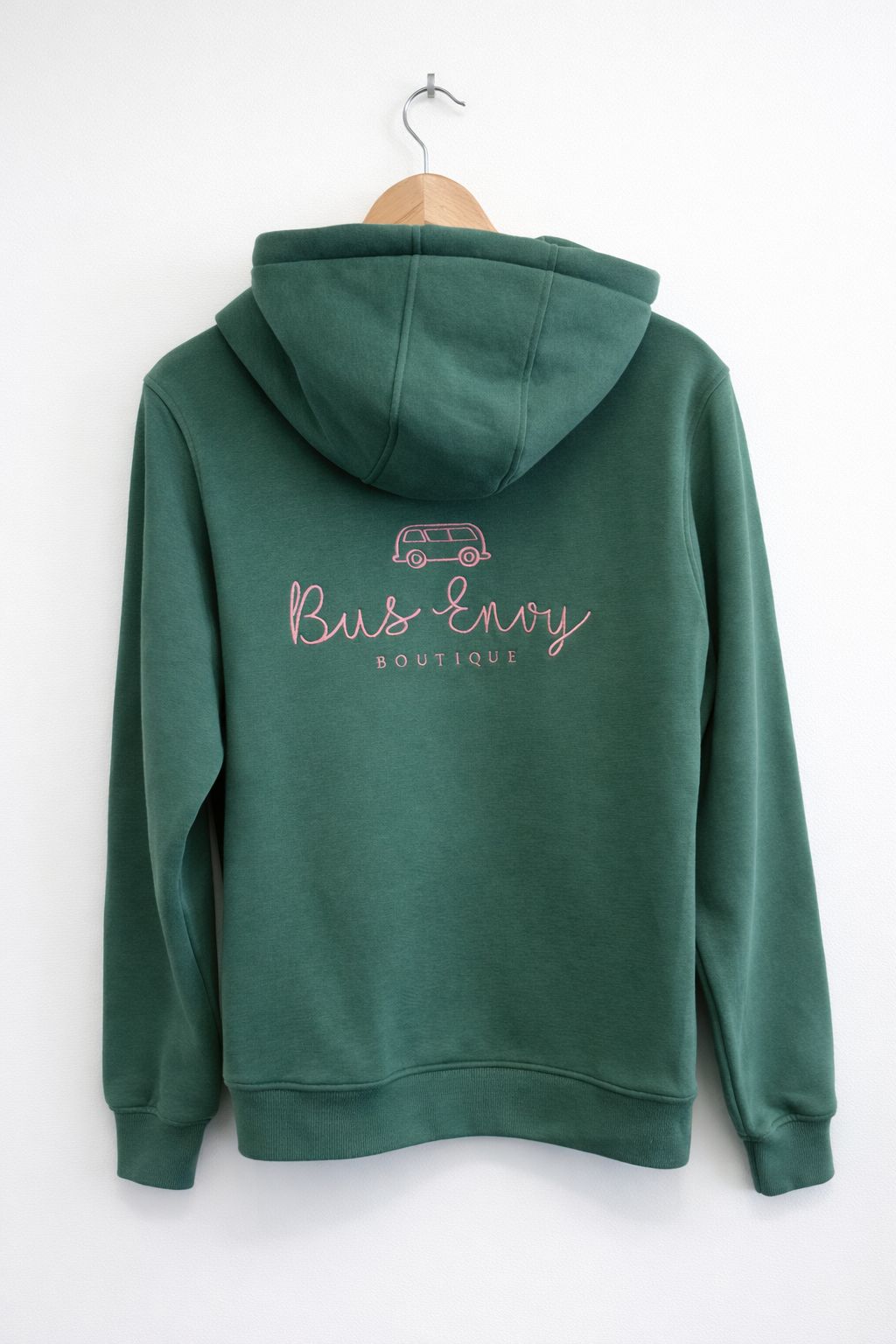 OG Bus Envy embroidered hoodie. Tree green & dusky pink