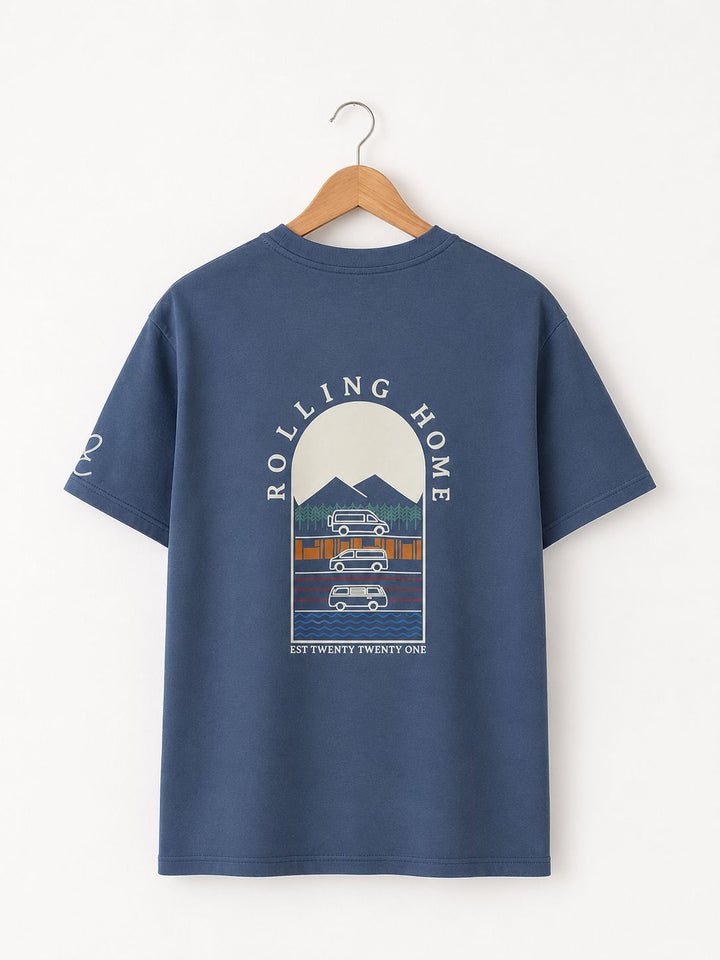 Heavy oversized Rolling Home T-shirt - Blue