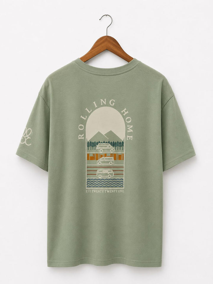 Heavy oversized Rolling Home T-shirt - Sage Green