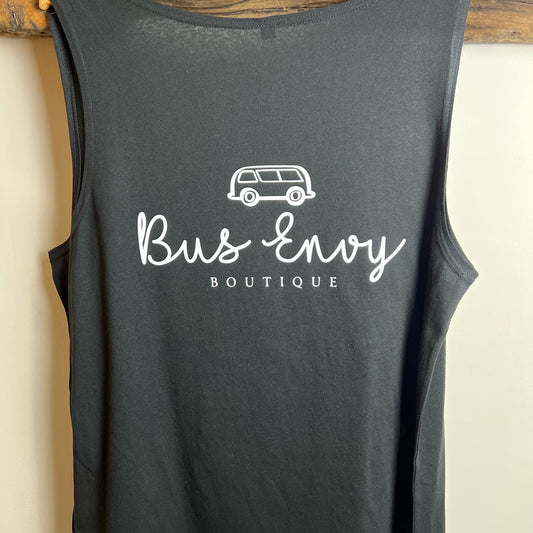 Ladies vest. Black with white print