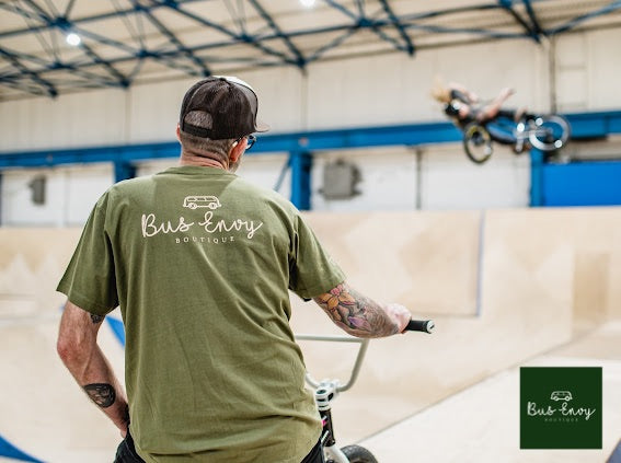 Premium Bus Envy T-Shirt. Khaki & cream