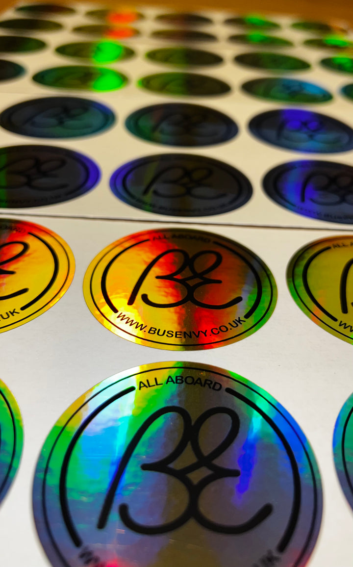 Bus Envy BE logo Club sticker. 5cm round