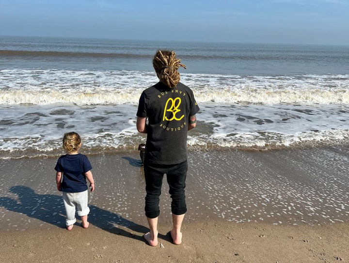 Premium BE T-shirt. Charcoal grey & yellow